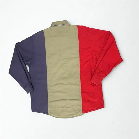 Vintage 90s County Seat JeansWear Men's Button Down Oversized Color Block Medium - Picture 7 of 11